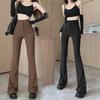 Women's Coffee High-Waisted Flared Pants - Slimming Casual Trousers for Spring & Autumn