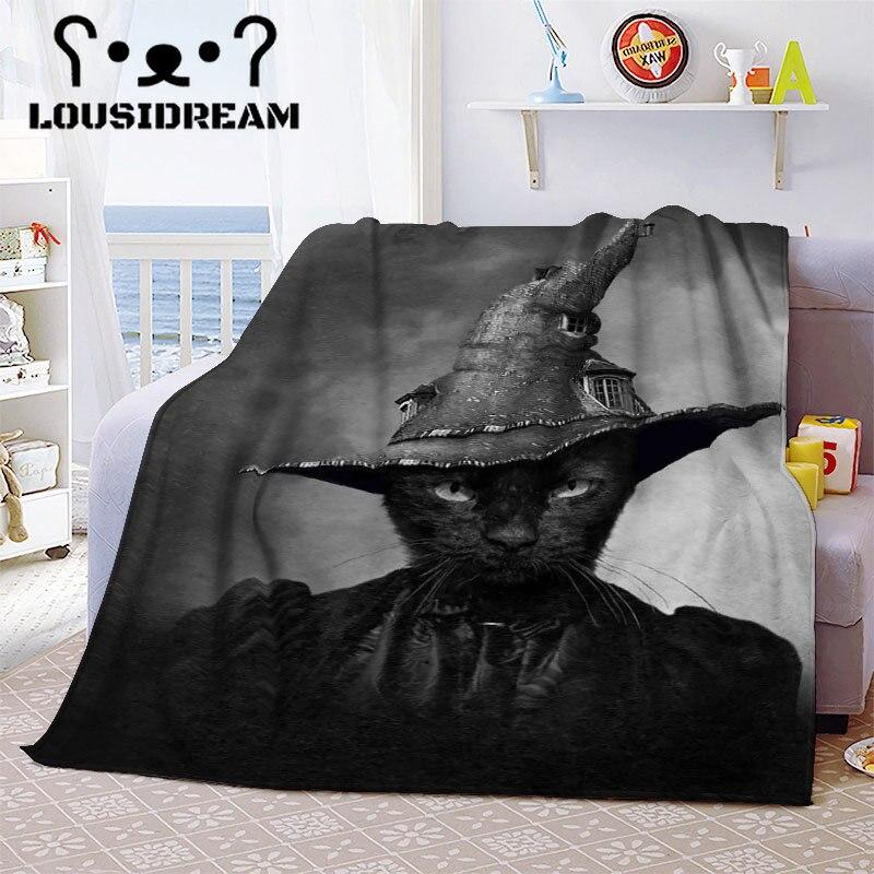 Witch Black Cat Halloween Throw Blanket Cat Mysterious Divination Witchcraft Lucifer Portable Flannel Blanket for Bedding Travel