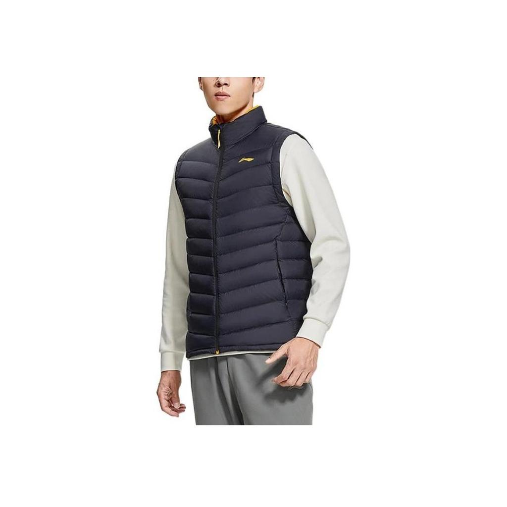 Li Ning Fitness Series Solid Color Logo Print Stand Collar Zipper Down Vest Men Vests Blue AMRS005-1