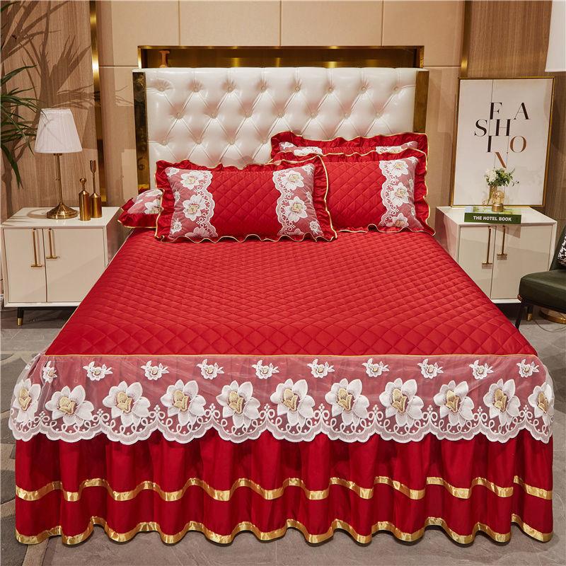 Хлопковая кружевная юбка в европейском стиле, противоскользящее покрывало Ximengsi, цельный толстый наматрасник, комплект из трех предметов