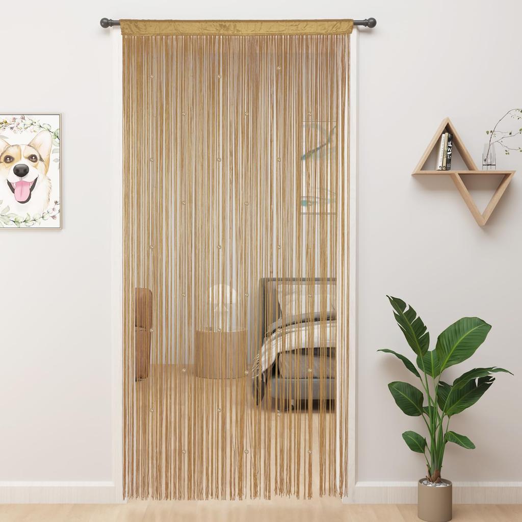 Шторы-нити, блестящие шторы с бахромой для окна 39 X 79 дюймов, разделительная полоса для двери, кисточка для свадьбы, гостиной, ванной, кофейни(шампанское)