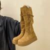 Design Sense Braid Tassel Boots Knight Boots Women's Autumn and Winter Retro Wasteland Wind But Knee Thin Pile Boots Tide