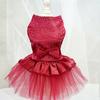 Pet Dress Shiny Rhinestone Stand Collar Soft Comfortable Eye-catching Shirring Princess See-through