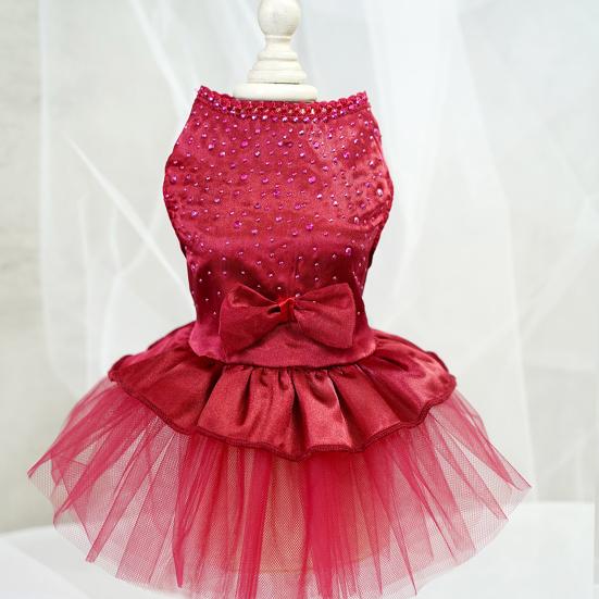 Pet Dress Shiny Rhinestone Stand Collar Soft Comfortable Eye-catching Shirring Princess See-through