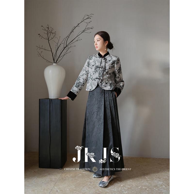 JK&JS Women's Elegant Chinese Style Jacquard Coat with Disc Buttons