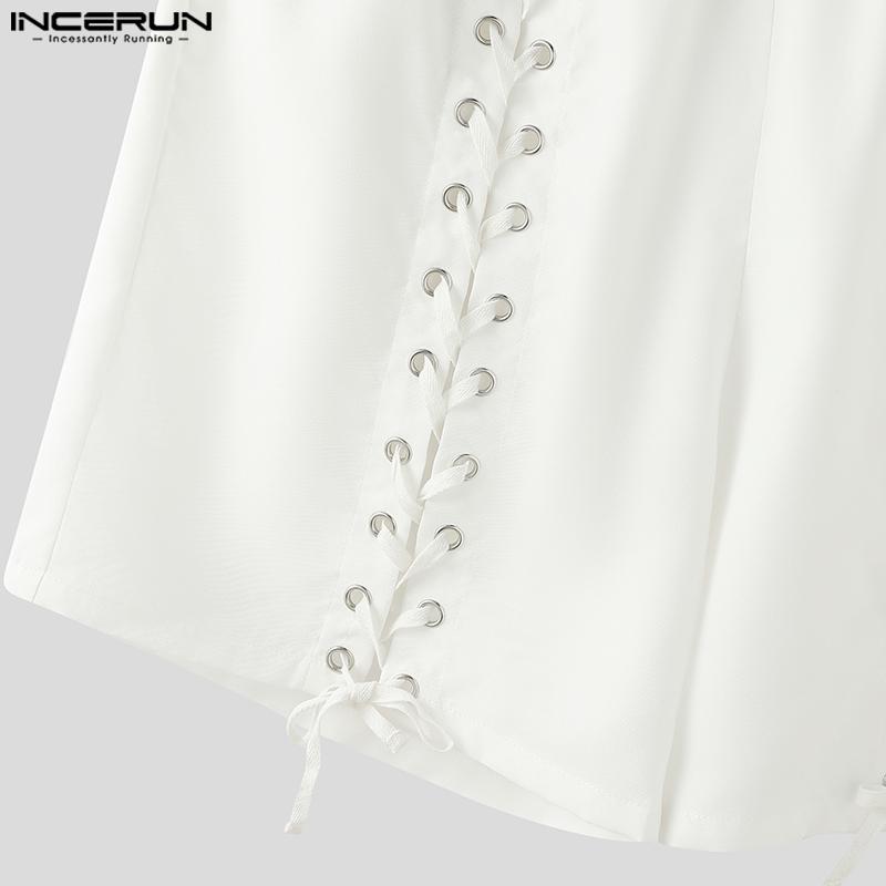 INCERUN Мужские эластичные повязки на талии сбоку, однотонные повседневные шорты со шнуровкой