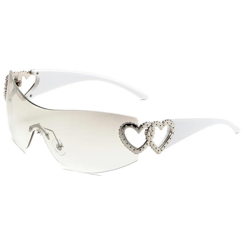 New Conjoined Body Sunglasses Women'S Decorative Heart-Shaped Mirror Legs No Border Sun Glasses Outdoor Sport Eyewear Uv400