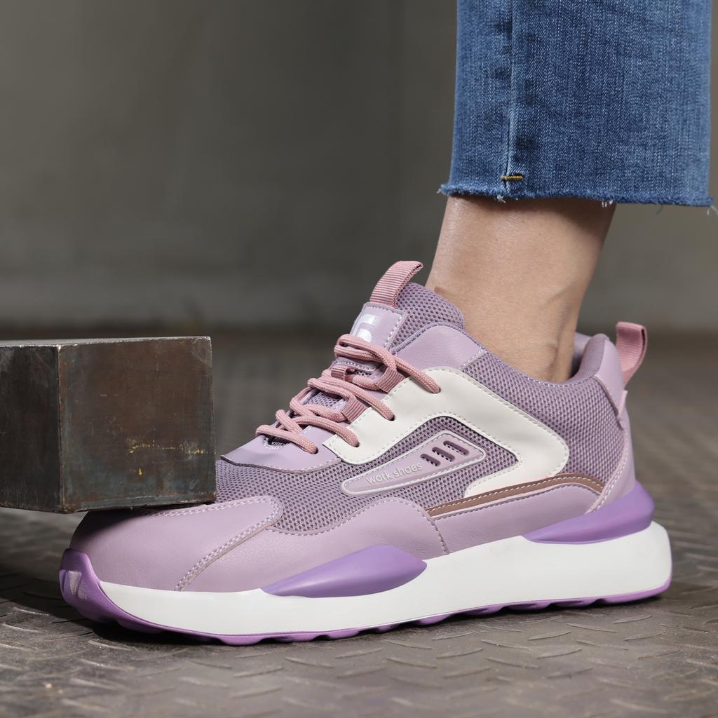 Fashion Women Steel Toe Safety Shoes Breathable Work Shoes Protective Work Sneakers Lightweight Sports Non-slip Safety Work Shoes Woman