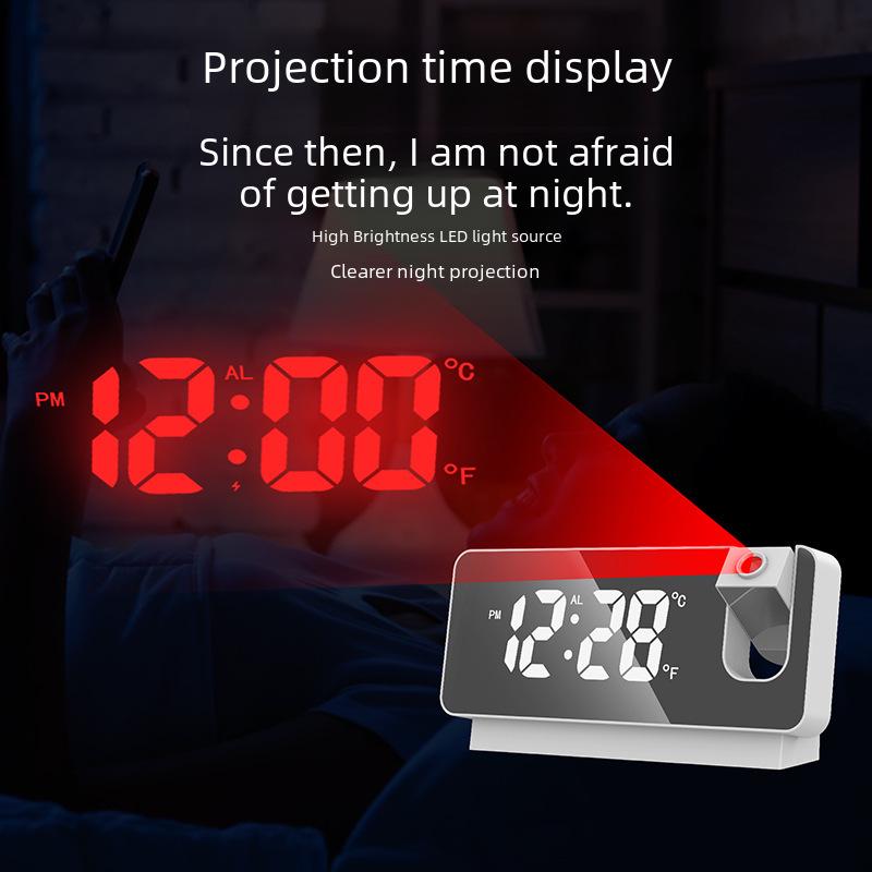 Домашний настольный проекционный будильник с температурой, календарем, функцией повтора сигнала, регулируемой яркостью, бесшумной работой и зеркальным дисплеем
