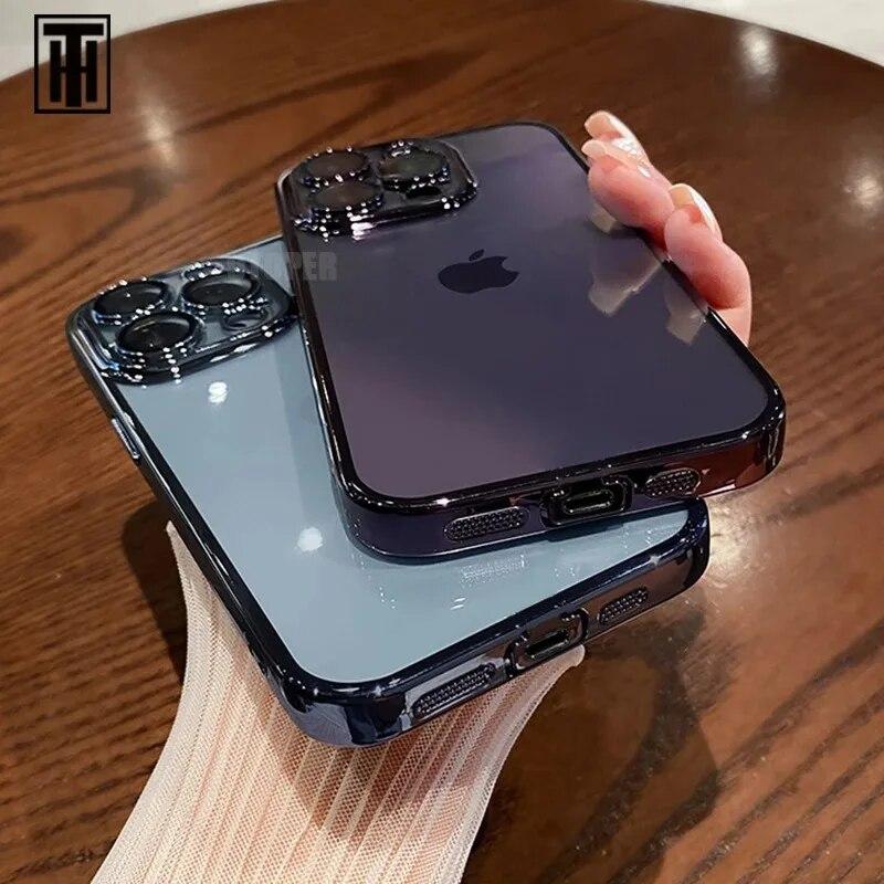 Роскошный прозрачный чехол для телефона с покрытием для IPhone 15 14 11 12 13 14 Pro Max Mini XS X 15 Plus, силиконовая мягкая пленка для объектива из ТПУ, защитная крышка