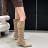 High Heels Suede Women High Boots Pointed Toe Sexy Shoes Knee High Fashion Chelsea Boots 2024 Trend Winter Pumps Botas De Mujer