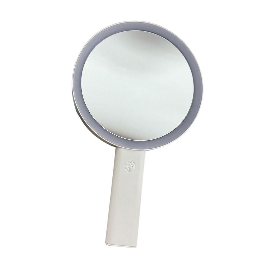 Portable Handheld Makeup Mirror 5x Magnification Adjustable Brightness Battery Operated Compact Design for Travel and Daily Use