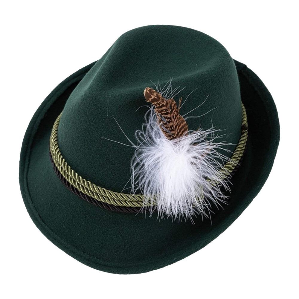 Decorative Side Cord Bavarian Feather Hat Structured Brim Jazz Cap Oktoberfest Hat Men Women