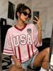 Летняя Новая Футболка с Принтом США №26 для Женщин с V-образным Вырезом, Короткий Рукав, Спортивная Футболка Футбольная Форма Y2K Повседневная Свободная Оверсайз Топы