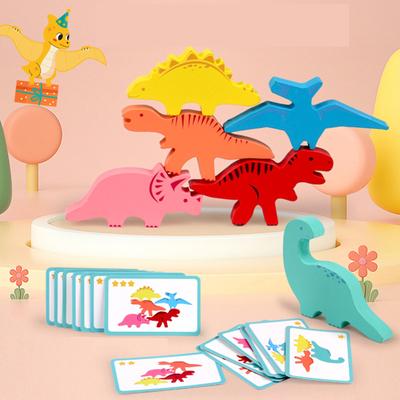 Веселые складывающиеся динозавры, 6-элементная деревянная игрушка для складывания для малышей, красочная игрушка для балансировки динозавров, развивает мелкую моторику и ловкость