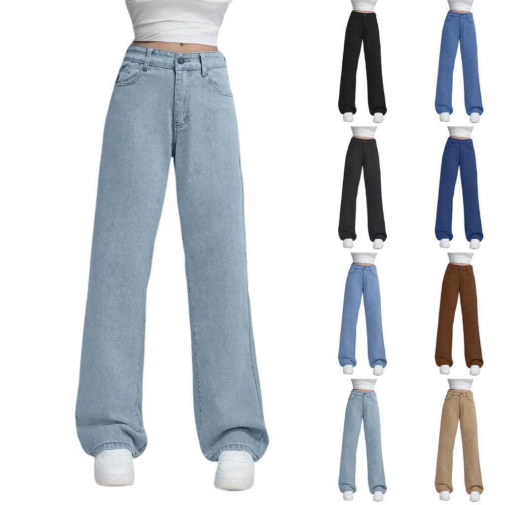 Women's High Waist Straight Leg Loose Casual Trousers Jeans