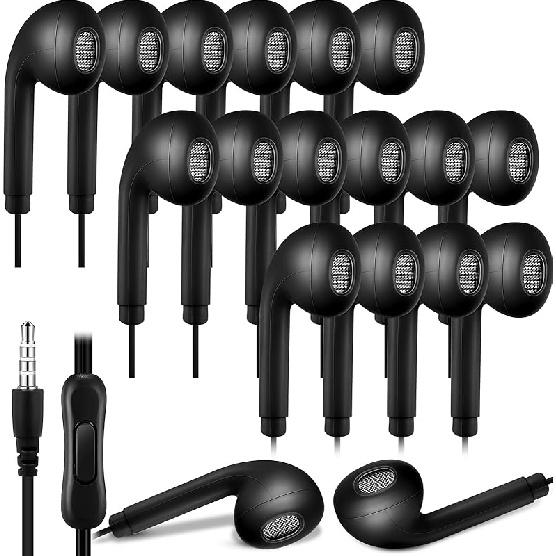 Xinnun 50 Pack Bulk Earbud Headphones with Mic Student in Ear Earbuds Classroom Wired Ear Buds with 3.5mm Headphone Plug for Kids Adults School