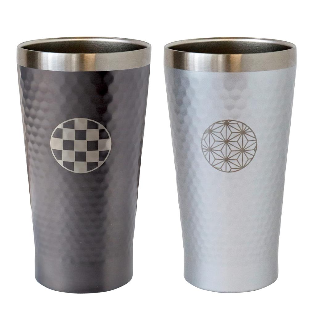 Pair Tumbler Beer Tumbler Cup Pair Insulated Stainless Steel Vacuum Insulated Double Structure 350ml Traditional Japanese Pattern [Dolce Duo] (Gift