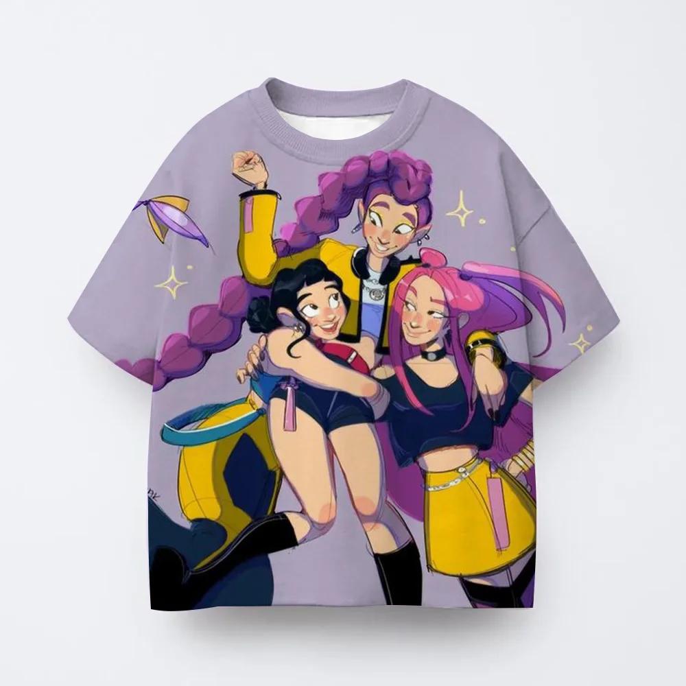 Одежда для девочек K-pop Demon Hunter Мультяшная футболка Мягкая Удобная Универсальная Летняя Футболка с короткими рукавами