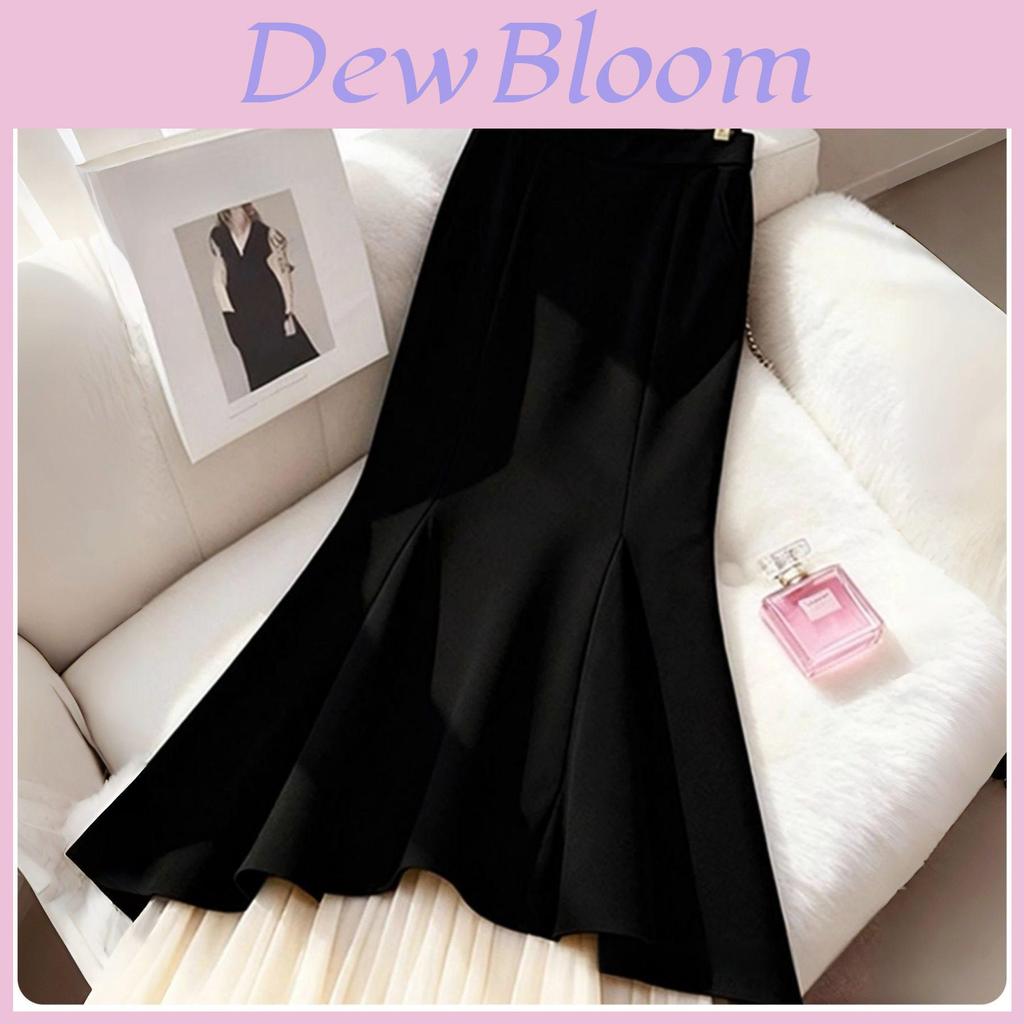 Modern Cotton Blend Womens Long Skirt With Wave Hem And Ruffle Details For Spring Fashion