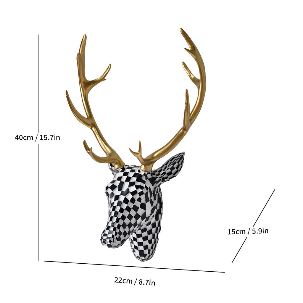 Modern Mosaic Deer Head Wall Decor Resin Art Sculpture 3D Animal Trophy for Living Room Office Bar Cafe Wall Hanging Decoration