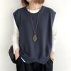 Fashion Knitted Vest Women's Clothes 2024 Autumn Solid Color Loose Round Neck Irregular Pullover Short Vest Outside The Waistcoat Winter
