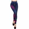 Slim Women Summer Faux Denim Jeans Leggings Peony Printing Fitness Plus Size Pencil Pants