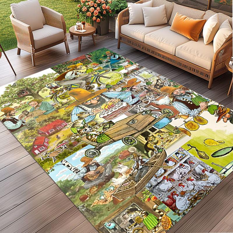 Pettersson und Findus Print Rug, Washable Floor Carpet, For Entryway Dorm Laundry Room Office Study, Home Decor Birthday Christmas Gift