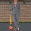2Pcs/Set Classic 3/4 Sleeve Anti-pilling Casual Outfit Women Shirt Top Loose Long Pants Set Daily Garment