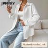 JPNTKY Женские винтажные повседневные однотонные принтованные куртки и пальто с длинным рукавом и воротником-поло на осень-зиму