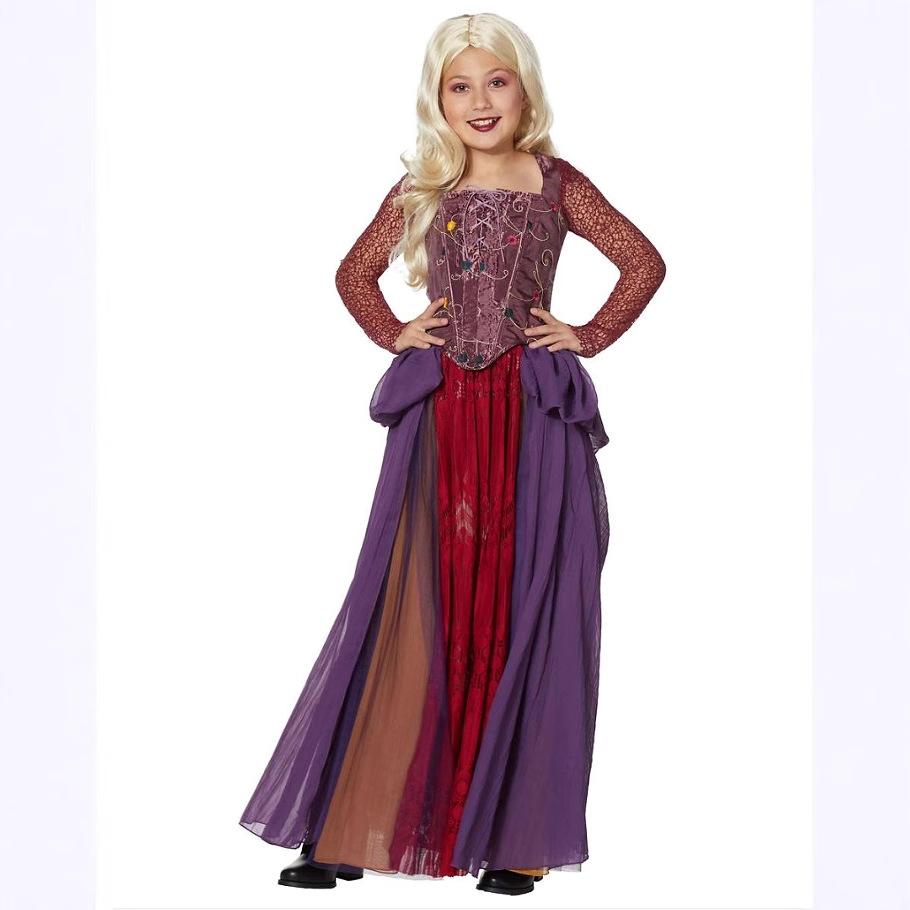 Kids European Medieval Court Witch Winifred Cosplay Costume, Halloween Role Play Outfit