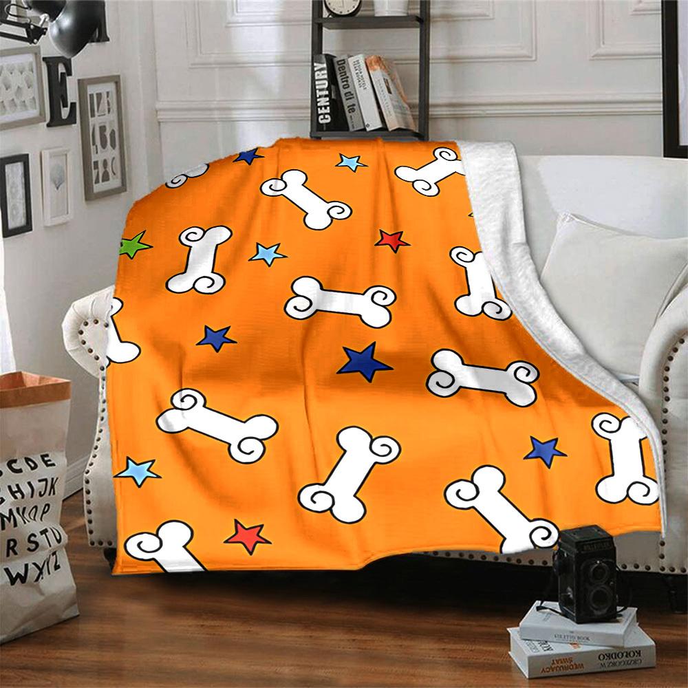 1pc Dog Bone Stars Blanket, Lightweight Flannel Throw Blanket for Sofa, Bed, Travel, Camping, Living Room, Office, Couch, Chair, and Bed