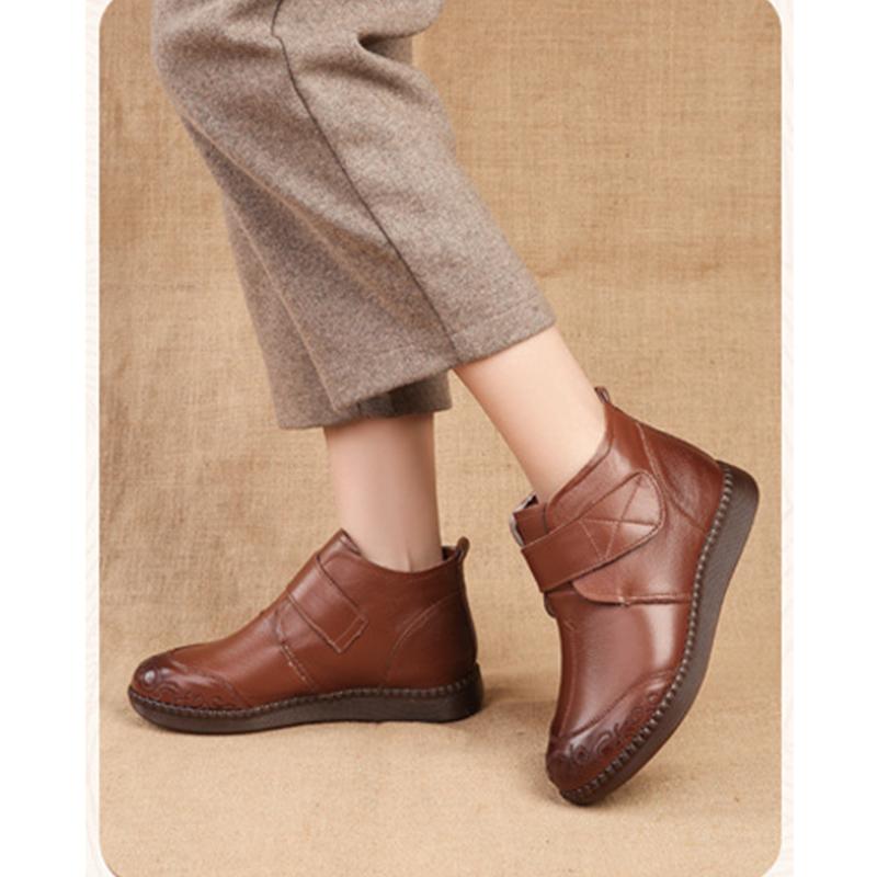 Женские зимние ботинки из натуральной кожи, теплые плюшевые, на плоской подошве, нескользящие, обувь для мамы, большой размер 41