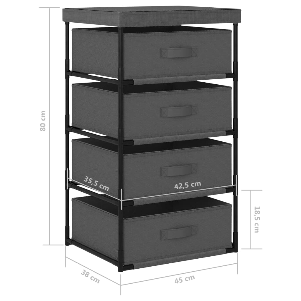 Storage Shelf with 4 Fabric Bins Steel Gray