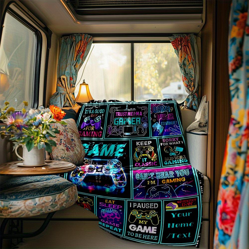 Gaming Controller Neon Lights Blanket Personalized Name Soft Comfortable Stylish Blanket Car Blanket Perfect For Travel Camping Outdoor Home Suitable
