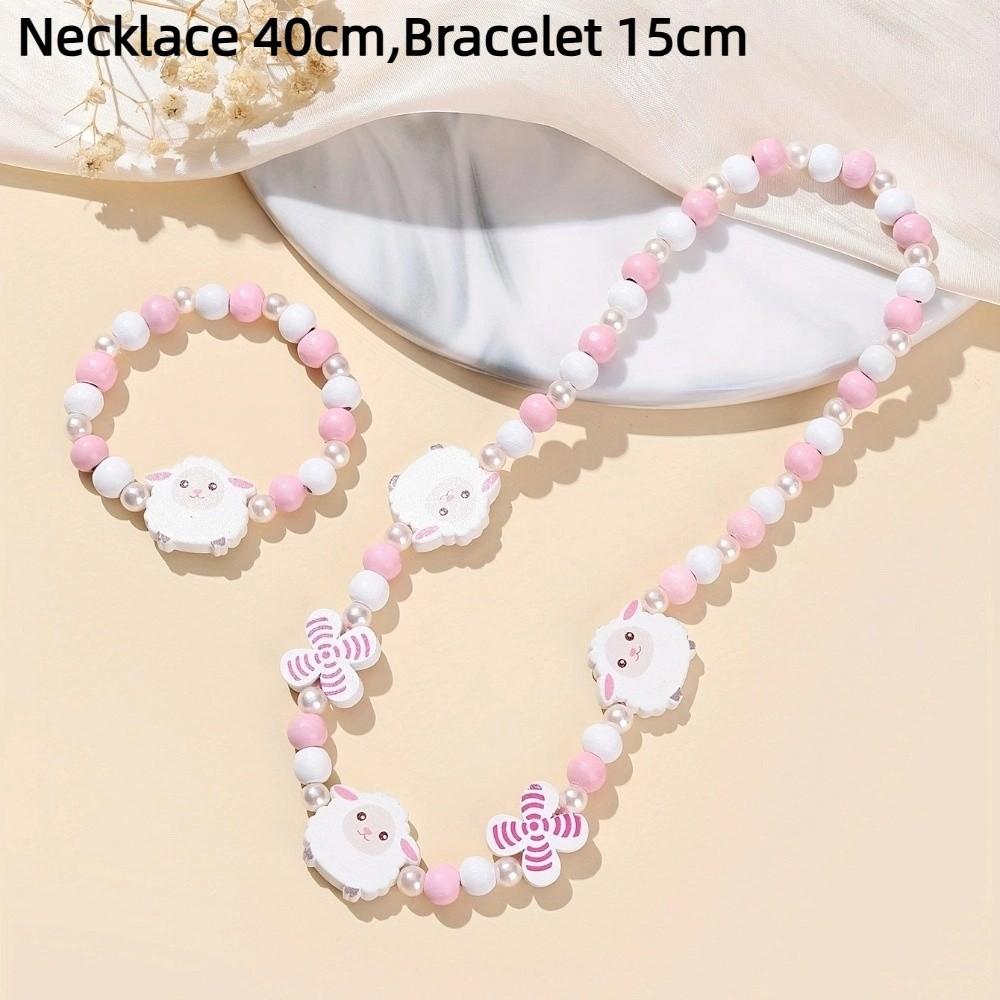 2pcs Cute Cartoon Wood Beads Necklace Animal Shape Children's Necklace Bracelet Jewelry Set