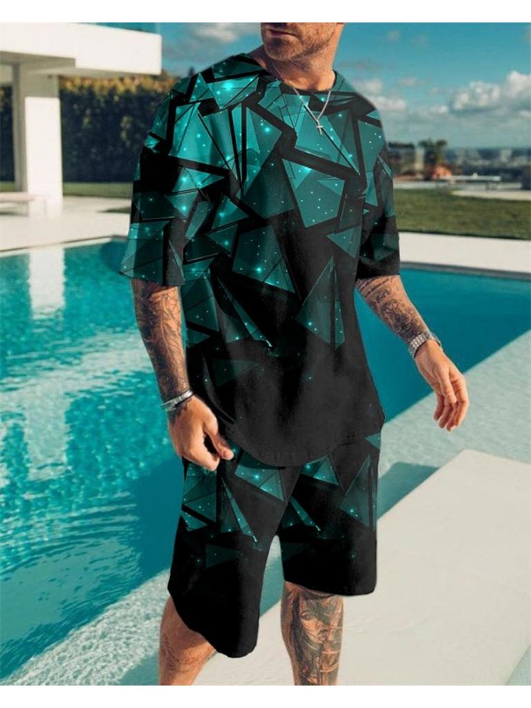 Summer Men's Tracksuit Oversized Clothes Two Pieces Set Vintage Casual Streetwear 3D Printed Beach Set Men Tshirt Shorts Outfits