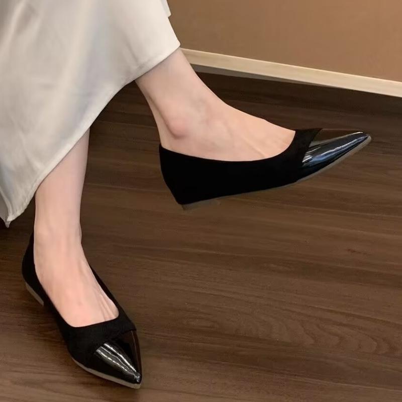 Модная женская обувь с французским острым носком 2025 Весна Новая Элегантная Универсальная Элегантная Обувь-лодочки на низком каблуке