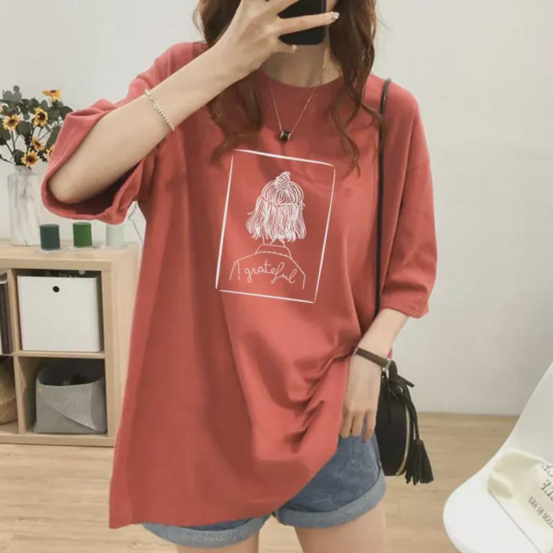 Свободная женская футболка для беременных и кормящих матерей - короткий рукав, средняя длина, большие размеры, летний топ для кормления грудью