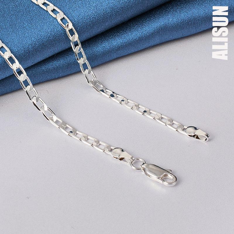 925 стерлингового серебра 16/18/20/22/24/26/28/30 дюймов 4 мм боковое ожерелье модные свадебные украшения