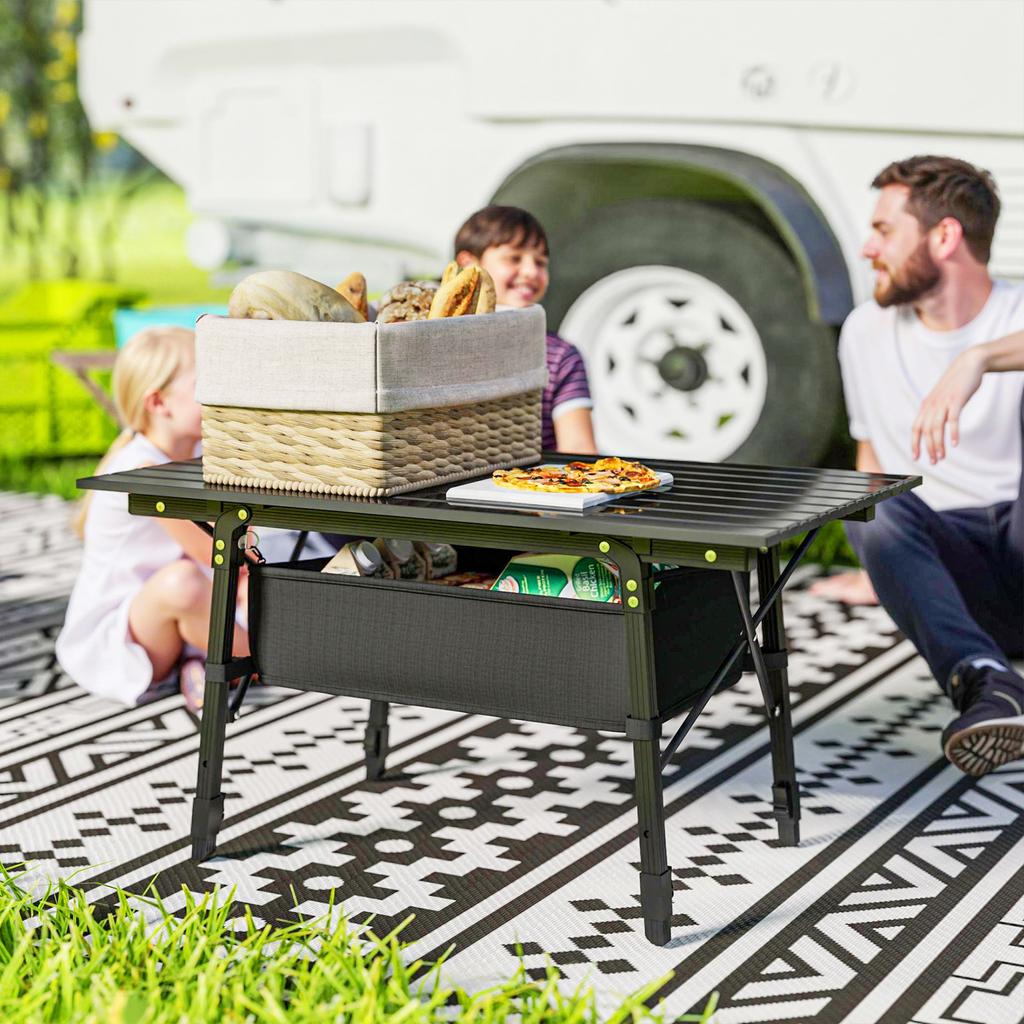 Folding Camping Table, 90 x 55 cm Height Adjustable Portable Collapsible Table