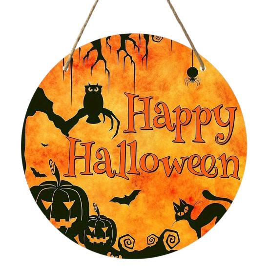 Halloween Sign for Front Door Halloween Wreath Wooden Hanging Sign Boo Ghost Pumpkin Witch Welcome Sign for Window Wall Decor