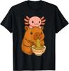 Funny Axolotl Noodle Anime Kawaii and Capybara Eating Ramen unisex T-Shirt