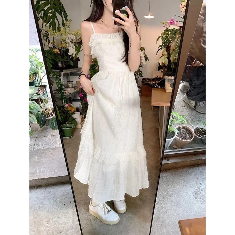 Белое платье, женское милое летнее платье без рукавов с оборками, эстетический сарафан трапециевидной формы принцессы, для отдыха и отдыха, во французском стиле, дизайн 2023