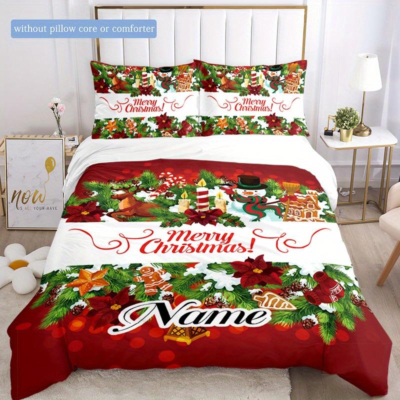 Christmassnowmanreindeer Customize Your Name Duvet Cover Soft Bedding Set For Bedroom Guest Room And Dorm Decoration Threepiece Set Includes 1 Duvet