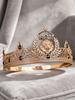 Мужская золотая корона Короля Льва с черными кристаллами, королевский головной убор для жениха, свадебный, Хэллоуин, косплей, аксессуар для костюма на вечеринку