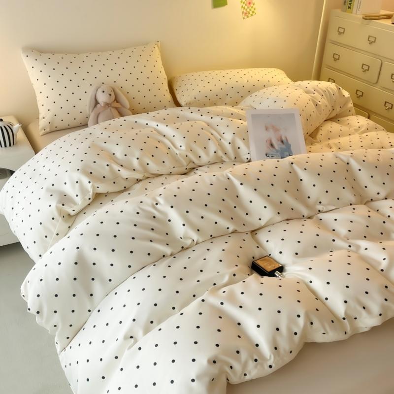 3pcs Satin Duvet Cover Set (1*Duvet Cover + 2*Pillowcase, Without Core), Black Dot Print Bedding Set, Soft Comfortable