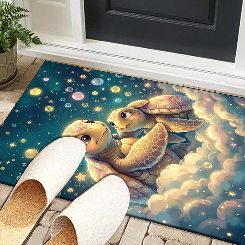 Underwater two Sea Turtles Office Rug Chair Mat, Entryway Carpet, Suitable for Front Door, Bedroom, Living Room, Desk, Holiday Gift