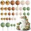 32pcs Sage Green Brown Cake Topper Gold Foam Balls DIY Insert Cake Decoration for Baby Shower Birthday Party Cake Decorationion