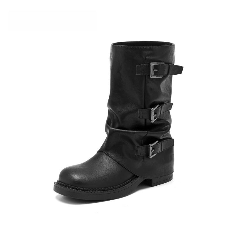 Хан Обувь Внутренний Мех Ботильоны Узкие Полусапожки Детские 2025 Осень и Зима Новые Британский Стиль Ретро Пряжка с Ремешком Вестерн Ботинки